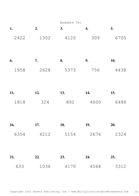 Three by One Digit Problem Set AO Answers