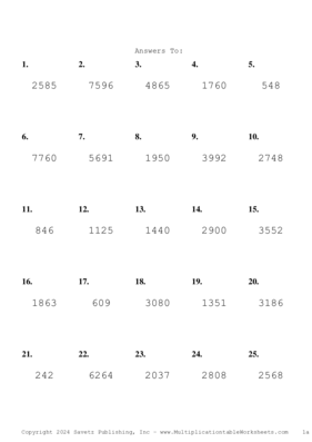 Three by One Digit Problem Set AR Answers