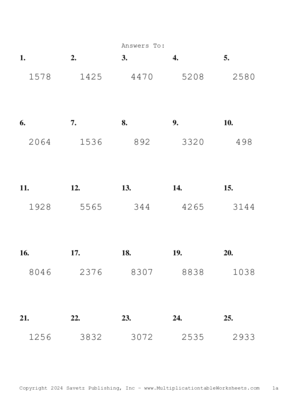 Three by One Digit Problem Set AZ Answers