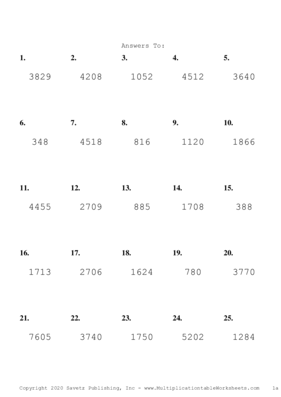 Three by One Digit Problem Set A Answers