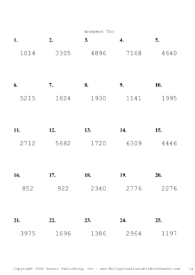 Three by One Digit Problem Set BB Answers