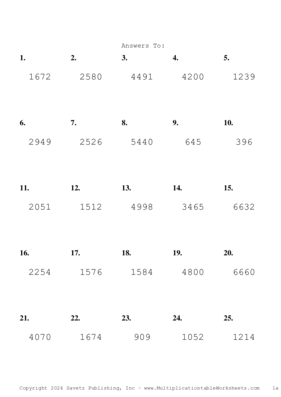 Three by One Digit Problem Set BD Answers