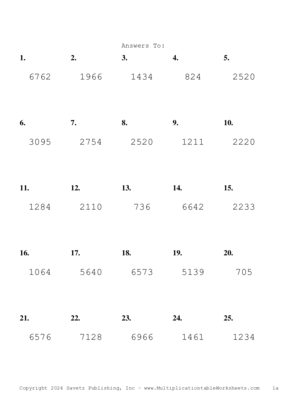 Three by One Digit Problem Set BF Answers