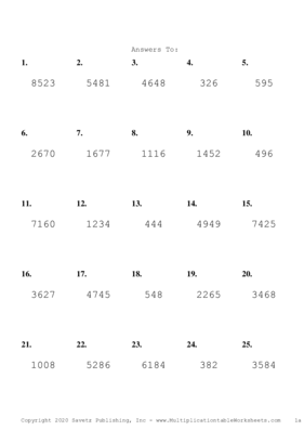 Three by One Digit Problem Set D Answers