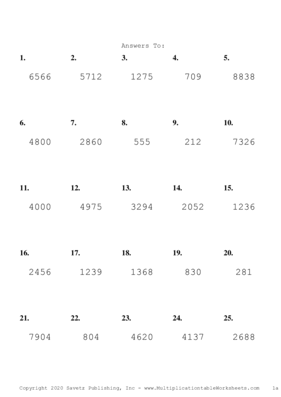 Three by One Digit Problem Set E Answers