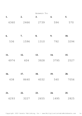 Three by One Digit Problem Set F Answers