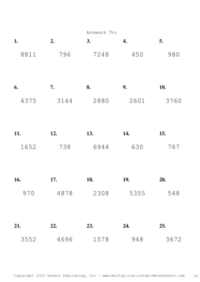 Three by One Digit Problem Set G Answers