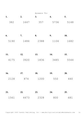 Three by One Digit Problem Set H Answers