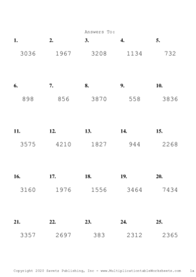 Three by One Digit Problem Set K Answers