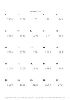 Three by One Digit Problem Set L Answers