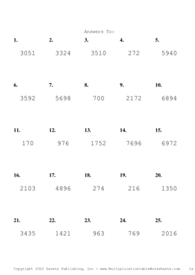 Three by One Digit Problem Set O Answers