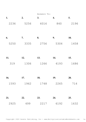 Three by One Digit Problem Set P Answers