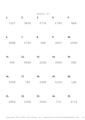 Three by One Digit Problem Set T Answers