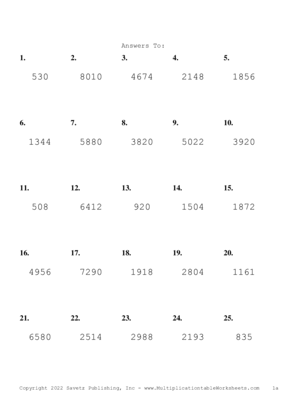 Three by One Digit Problem Set U Answers