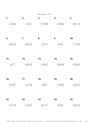 Three by One Digit Problem Set V Answers