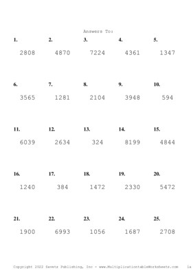 Three by One Digit Problem Set W Answers