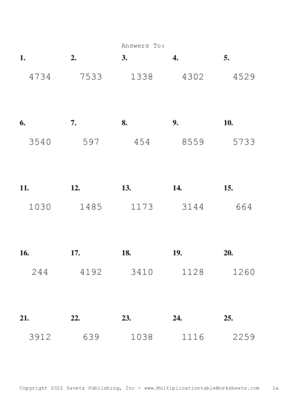 Three by One Digit Problem Set X Answers