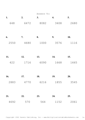 Three by One Digit Problem Set Y Answers