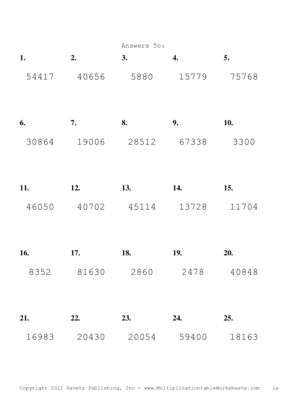 Three by Two Digit Problem Set AF Answers