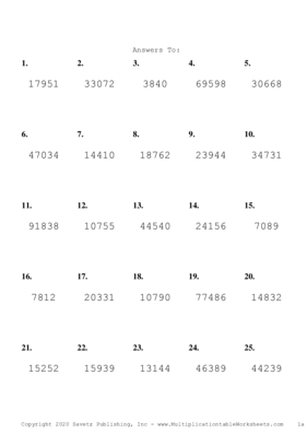 Three by Two Digit Problem Set L Answers