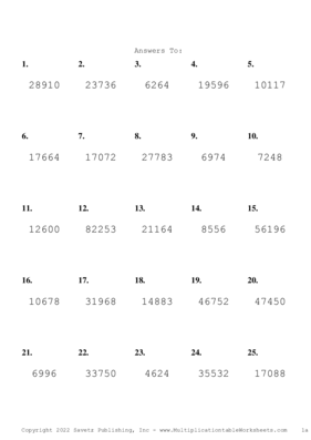 Three by Two Digit Problem Set Y Answers