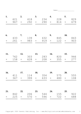 Triple Digits Problem Set C Multiplication Worksheet