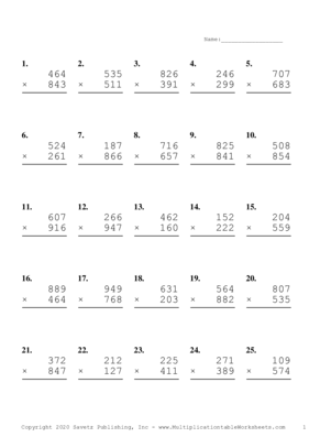 Triple Digits Problem Set Q Multiplication Worksheet