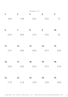 Two by One Digit Problem Set AB Answers