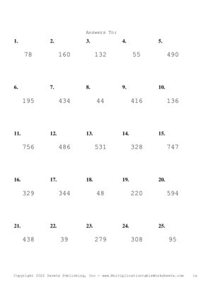 Two by One Digit Problem Set AC Answers