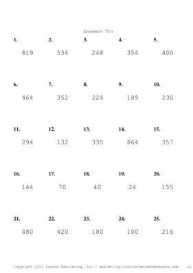 Two by One Digit Problem Set AD Answers