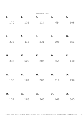 Two by One Digit Problem Set AE Answers