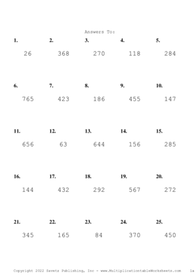 Two by One Digit Problem Set AF Answers