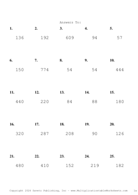 Two by One Digit Problem Set AH Answers