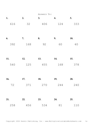 Two by One Digit Problem Set AJ Answers