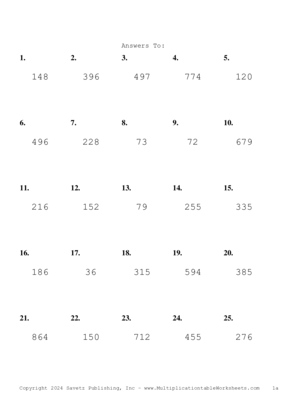 Two by One Digit Problem Set AO Answers