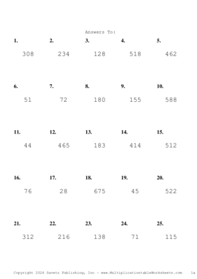 Two by One Digit Problem Set AQ Answers