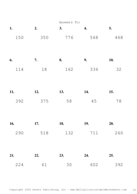 Two by One Digit Problem Set AS Answers
