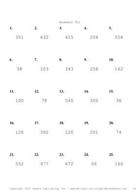 Two by One Digit Problem Set A Answers