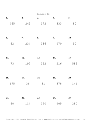 Two by One Digit Problem Set B Answers