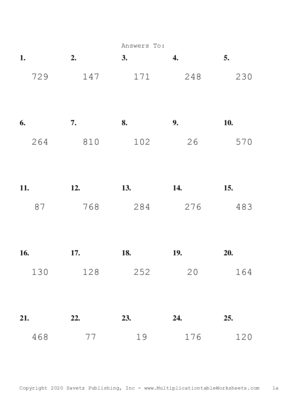 Two by One Digit Problem Set C Answers