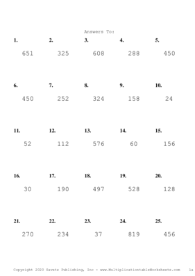 Two by One Digit Problem Set D Answers