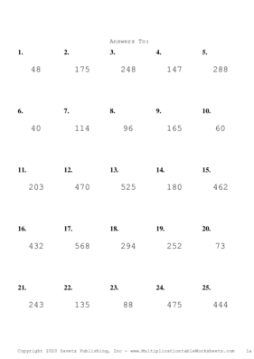 Two by One Digit Problem Set E Answers