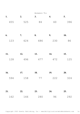 Two by One Digit Problem Set F Answers