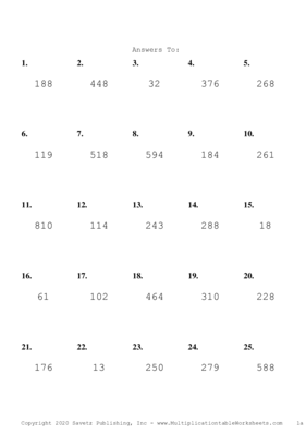 Two by One Digit Problem Set G Answers