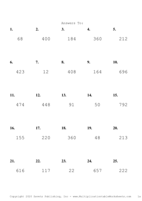 Two by One Digit Problem Set H Answers