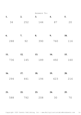 Two by One Digit Problem Set I Answers