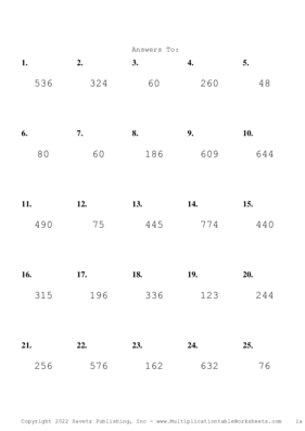 Two by One Digit Problem Set K Answers