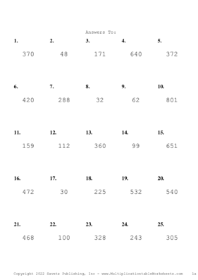 Two by One Digit Problem Set L Answers