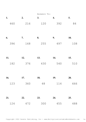 Two by One Digit Problem Set N Answers