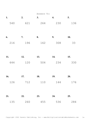 Two by One Digit Problem Set O Answers